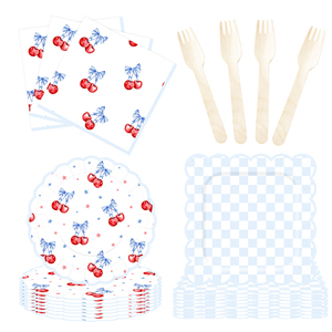 DAMAI Fournitures de fête d'anniversaire cerise, ensemble de vaisselle jetable sur le thème des fruits pour baby shower, assiettes et serviettes en papier pour fête cerise - Product Image 4
