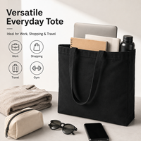 Schlichte Schwarze Canvas-Tragetasche Robuste Tasche mit Großer Kapazität für Arbeit, Einkaufen, Reisen, Fitness Blanko Individuell Bedruckbar Umweltfreundlich Wiederverwendbar