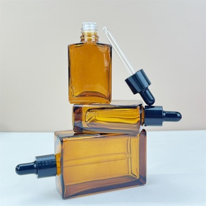 Stock 30ml 50ml 100ml Shiny Amber Brown Glass Rectangle Square <b>Dropper</b> <b>Bottle</b> with Black <b>Dropper</b> Cap - Product Image 2