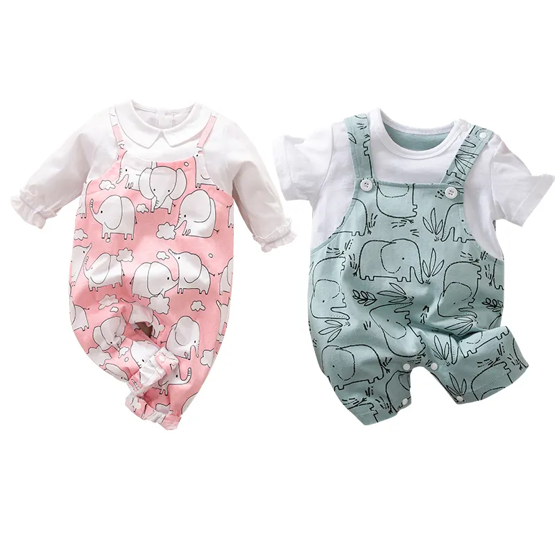 Wholesale Cute Elephant Print Baby Romper Short/Long Sleeve Kids Clothing Baby Boys Girls Clothes for Summer Autumn