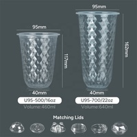 Nouvel Arrivage Gobelets à Parois Ondulées en PP jetables, transparents, résistants à la chaleur, en forme de diamant, avec logo personnalisé, en forme de U, 500ml/700ml, diamètre 90mm