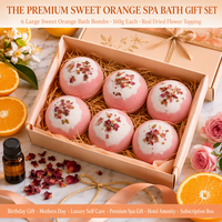 Set de Bombas de Baño Efervescentes de Naranja Dulce Hechas a Mano con Flores Secas, Botánicas, Hidratantes, Refrescantes y Aromáticas, Marca Privada OEM