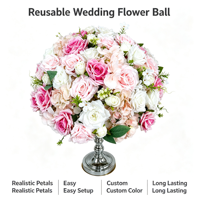 Boule de fleurs artificielles grande taille en gros, mélange de roses en soie et d'hortensias pour la décoration de tables de mariage et de banquets