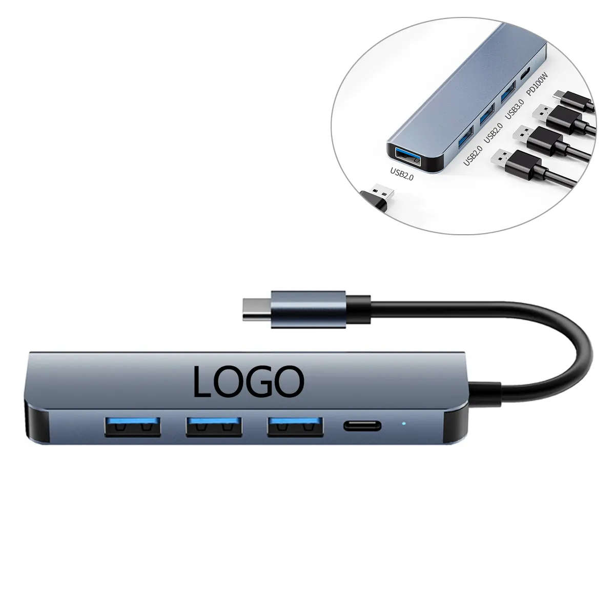 HD 이더넷 USB 충전 포트가 있는 5-In-1 C형 허브 도킹 스테이션 멀티포트 어댑터