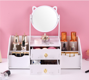 Organizador de Escritorio IStapromo con Espejo, Organizadores de Joyas, Almacenamiento para Escritorio de Oficina, Caja de Madera para Joyas - Product Image 1