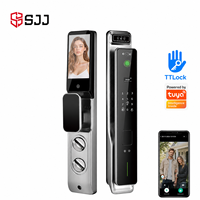 Serrure Intelligente WiFi SJJ ATM-P8 Entièrement Automatique avec Reconnaissance Faciale Tuya, Caméra de Visiophone à Détection de Veines Palmaires, Interphone Vidéo, Déverrouillage à Distance et Clé d'Application pour Portes en Bois