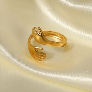 Anelli Aperti Creativi in Acciaio Inossidabile Placcato Oro Stile Coreano 'Hug Me' per Signore - Product Image 2