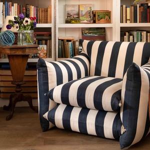 <span class=keywords><strong>Sofa</strong></span> gaya Amerika Single kursi berlengan Linen merah bergaris biru putih dengan motif Zebra untuk kursi panjang kain ruang tamu kecil - Product Image 3