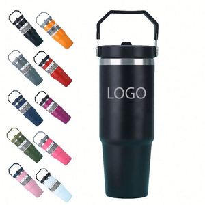 Gobelet isotherme anti-fuite 20 oz, vente en gros, gobelet isotherme 30 oz avec paille rabattable, tasse de voyage à café 30 oz en acier inoxydable avec poignée supérieure - Product Image 3