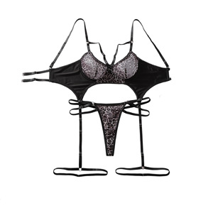 Set reggiseno push-up e slip da donna con stampa leopardata, intimo trasparente S/M/L - Product Image 5