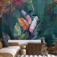 Mural Dinding Botani Daun Pisang Tropis Modern Berwarna-warni Latar Belakang Hijau Tua Ukuran Dapat Disesuaikan untuk Rumah Kamar Tidur Kafe