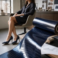 Cuir PU effet croco verni bleu nuit 0,5-1,4 mm de l'usine du Bangladesh pour mocassins et talons de luxe, approvisionnement mondial sans droits de douane, tendance 2026