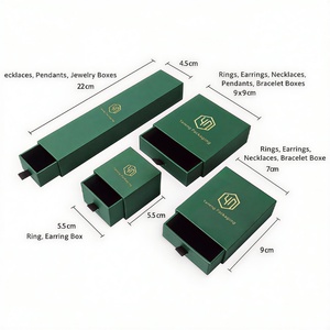 Dark Green Sliding Drawer Jewelry Box Premium Paper Cardboard <b>Case</b> for Rings Earrings Custom <b>Small</b> Cardboard Jewelry Box - Product Image 1