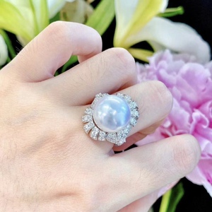 Design S925 Sterling Silver <b>Ring</b> with Natural Freshwater Pearls and <b>Turquoise</b> 11-10MM Diameter Perfectly Round Almost Flawless - Product Image 4