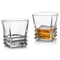 Verre à whisky carré transparent de 9,5 oz pour spiritueux, style accordéon, pour bars et vente en gros