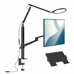 Upergo Lcd Monitor Bureau Mount Beugel, Draaibare Desktop Monitor Of Laptop Stand Arm Met Werkende Lamp