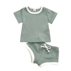 Ensembles de Vêtements d'Été pour Bébés Garçons et Filles, Manches Courtes, Collection Boutique, Vêtements Côtelés pour Enfants, Vente en Gros - Product Image 3