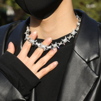 Collier Hip Hop plaqué or 18 carats avec grand maillon en fil barbelé, serti de zircone cubique, fermoir carré large effet diamant, bijoux punk