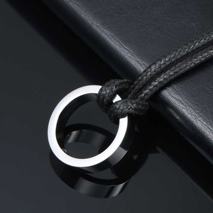 Punk Leather Rope <b>Necklace</b> Titanium Steel <b>Ring</b> Pendant 60cm Waxed Cord Single Pendant Fashionable Tibetan Style SP727 - Product Image 4
