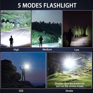 Nouvelle lampe de poche LED pour le camping avec batterie rechargeable, étanche IP44, 600 lumens, mise au point réglable, indicateur de charge - Product Image 4