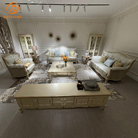 Ensemble de salle de séjour en bois massif, meubles en bois antique personnalisable, canapé villa classique français haut de gamme de luxe européen