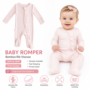 Tutina in Bambù Stampata per Neonati, Pigiama con Zip YKK e <span class=keywords><strong>Volant</strong></span>, Abbigliamento per Bambine - Product Image 1