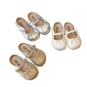 Flat Sandals For Girls Off White Apricot Silver One Size Solid Color Slip On Style - Product Image 5
