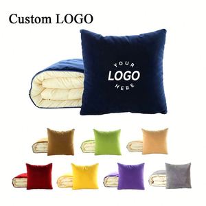 OEM Custom Embroidery Logo Soft Flannel 2 in 1 Pillow <b>Blanket</b>, Foldable Travel Airplane Pillow for Promotion - Product Image 4