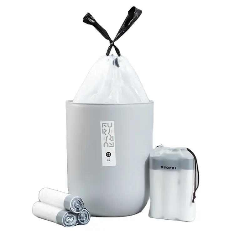 घरेलू बड़ी क्षमता वाली प्लास्टिक 30L 50L रंगीन ड्रॉ-स्ट्रिंग कचरा बैग बिन कचरा बैग