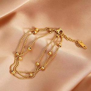 Bracelet en chaîne d'acier inoxydable à trois rangs de perles - Bracelet à perles métalliques superposées pour femmes - Product Image 4