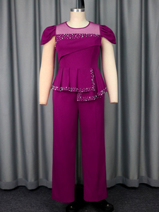AM050445 eleganti con perline a maniche corte lunghe dritte <span class=keywords><strong>viola</strong></span> Plus Size tute da donna Casual estive - Product Image 4