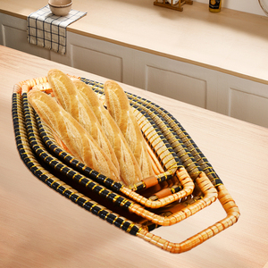 Toparts Plateau en osier tressé fait main, style artisanal folklorique indien, en forme de bateau, avec poignée, pour cuisine, maison, fruits et pain, Earth Day - Product Image 4