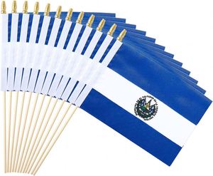Paquete de 25 Mini Banderas de Mano con Logotipo Personalizado de la Bandera de El Salvador, 5x8 Pulgadas, Poliéster Resistente para Uso en Exteriores - Product Image 1
