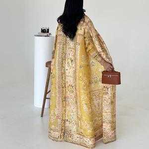 Robe longue pour femmes du Moyen-Orient, cardigan plissé imprimé, long <span class=keywords><strong>manteau</strong></span>, robe arabe, taille plus, abaya - Product Image 5