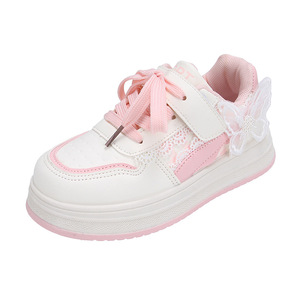 2025 Girls' Blue/Purple/Pink Artificial Leather Student Sneakers Fashionable Butterfly Design All-Match Casual <b>Velcro</b> Kids' - Product Image 3