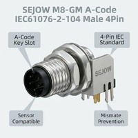 Conector Macho en Ángulo Recto SEJOW M8-GM A-Code IEC61076-2-104 para PCB, con Llave, IP67, EMI, OEM, Industrial