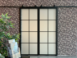 HOTIAN Portes coulissantes en verre en fer de style grange <span class=keywords><strong>sur</strong></span> <span class=keywords><strong>mesure</strong></span> <span class=keywords><strong>avec</strong></span> cadre en métal et verre transparent - Product Image 6