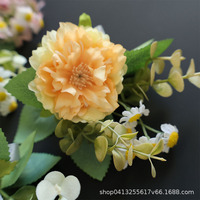 Buket Bunga Chamomile Peony Eucalyptus Daisy Buatan Tangan dengan Pinggiran Bakar, Hiasan Dinding Pernikahan, Rangkaian Bunga Vas Bingkai Foto
