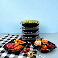 Boîte de préparation de repas en PP noir jetable avec couvercle transparent pour la livraison de nourriture