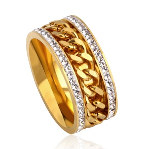 Bague en or 18 carats pour femmes, design double avec cristaux, prix d'usine - Product Image 1