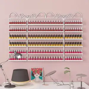 Estante de exhibición de esmalte de uñas, estante de diseño de tienda de cosméticos montado en la pared de Metal acrílico dorado, gran oferta