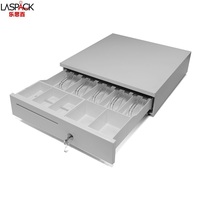 LASPACK Tiroir-caisse 12V 16 pouces avec 5 compartiments billets et 5 compartiments pièces, plateau amovible, clés et câble pour supermarché