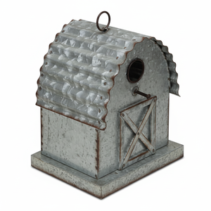 Nichoir extérieur décoratif en métal pour petits oiseaux de jardin avec design rustique vintage style ferme - Product Image 1