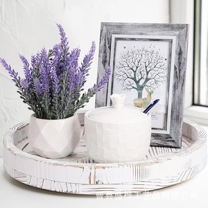 Retro Style Rotating Solid Wood Round Storage <b>Tray</b> Distressed Color For Home Desktop Display - Product Image 4