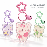 Porte-clés personnalisé CNAWO en acrylique transparent, forme d'ours mignon, breloque en acrylique imprimé transparent avec fermoir étoile coloré et clochette