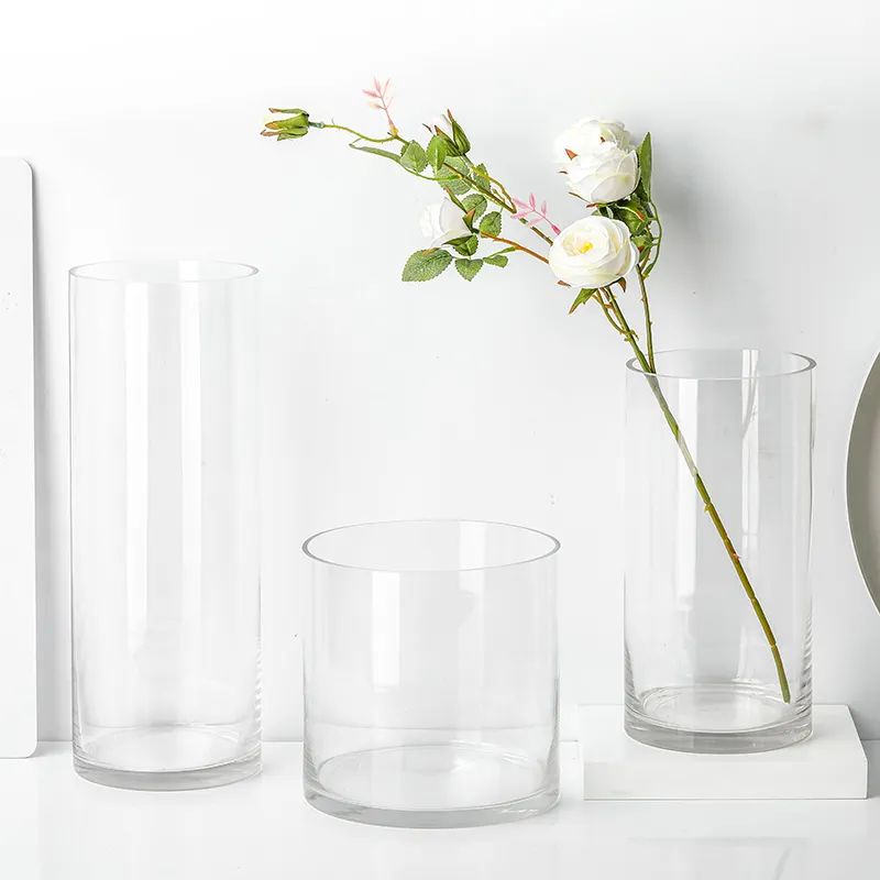 RYLAVA vas kaca bening transparan ditiup tangan silinder klasik kualitas tinggi untuk dekorasi rumah