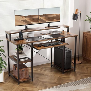 Bureau d'ordinateur avec plateau pour clavier et étagères de rangement, poste de travail pour studio de <span class=keywords><strong>musique</strong></span> ou bureau à domicile - Product Image 1