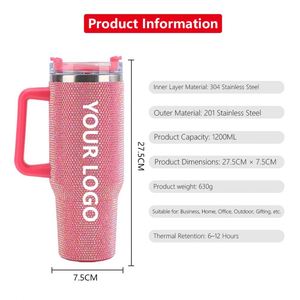 แก้วน้ำสแตนเลสแบบมีฝาและหลอดดูด ขนาด 40 ออนซ์ (1200 มล.) ประดับคริสตัลและเพชรเทียม สำหรับทำแก้วกาแฟแบบกำหนดเอง - Product Image 6