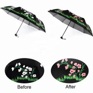 Boys Girls Anti UV Color Changing Cute Cartoon Pictures Clear Plastic Small Folding Umbrella For Kids