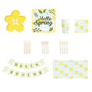Vaisselle jetable DAMAI pour fête aux fleurs sauvages : Assiettes et serviettes en papier, décorations florales printanières pour baby shower et anniversaire - Product Image 3